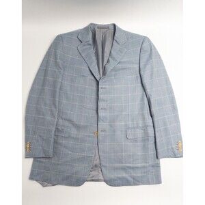 Ermenegildo Zegna Blazer Mens Size 44L 3 Button Suit Jacket Wool Rayon Plaid
